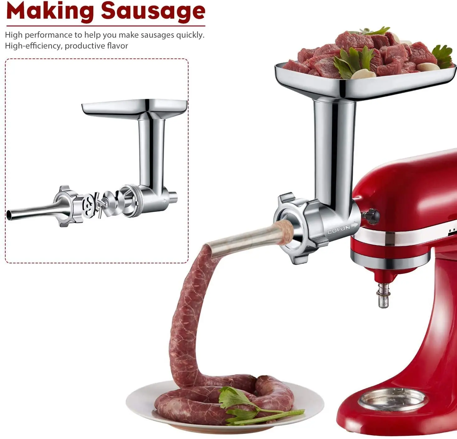 1xAl Stainless Steel Meat Grinder Sausage Stuffer Attachment Kit For Stand Mixer 