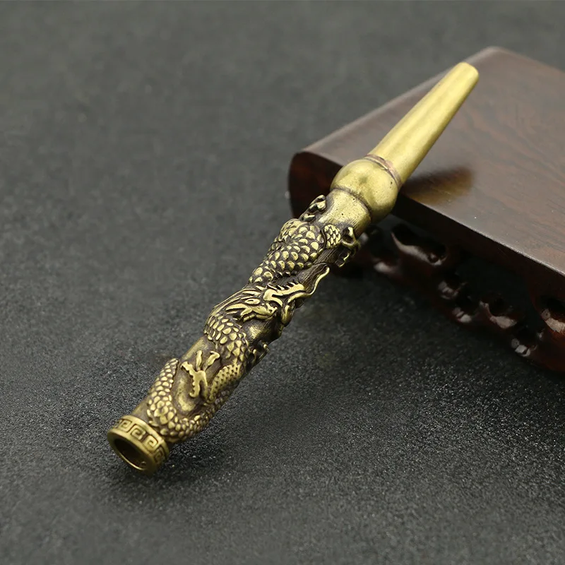 Резные Винтаж Чистая латунь табачный стержень золото мундштук циркуляция