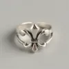 Fleur De Lis Sterling Silver 925 Open Ring for Women Men Fleur-de-lys Heraldry French Symbol Iris Lily Flower Retro Korea Style