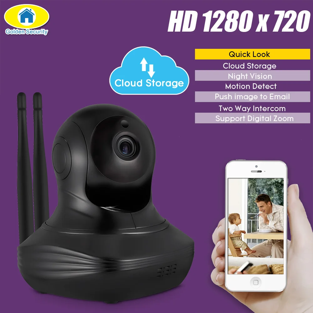 

Golden Security 720P Full HD Cloud Storage Wireless WiFi Camera Security IP CCTV Camera WiFi Network Surveillance Camera Onvif