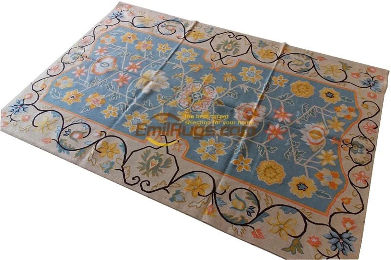 US $720.00 Handmade Aubusson Carpet Blue Beige Finest Silk Retro Splendid Home Treasure1414CB6 4 X 6 SP4 Gc8aubsilk