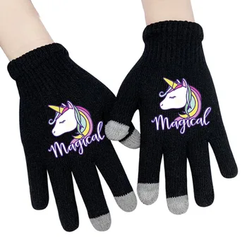 

Winter Women Warm Gloves Lovely Unicorn Knitted Stretch Full Finger
