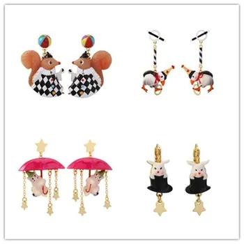 

Circus series hand-painted niche earrings women's European and American fashion non-pierced ear clips popular gold-plated bracel