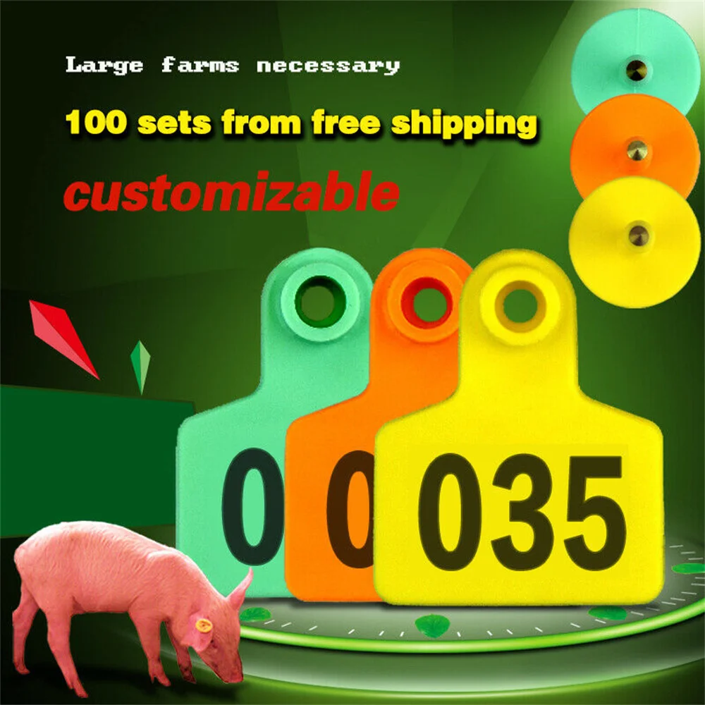 Green Plastic 1-100 Number Animal Livestock Ear Tag Set For Goat Sheep Pig Cow 
