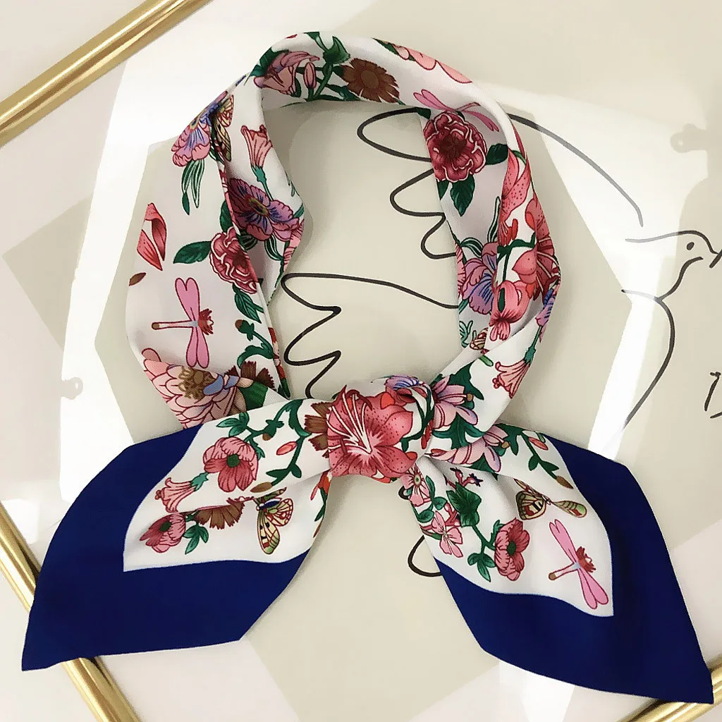 Luxury Scarf Women Scarves Designer Fashion Ladies Hand Made Bag Hat Headband Tied Handle Small Ribbon Silk Scarf Foulard Femme