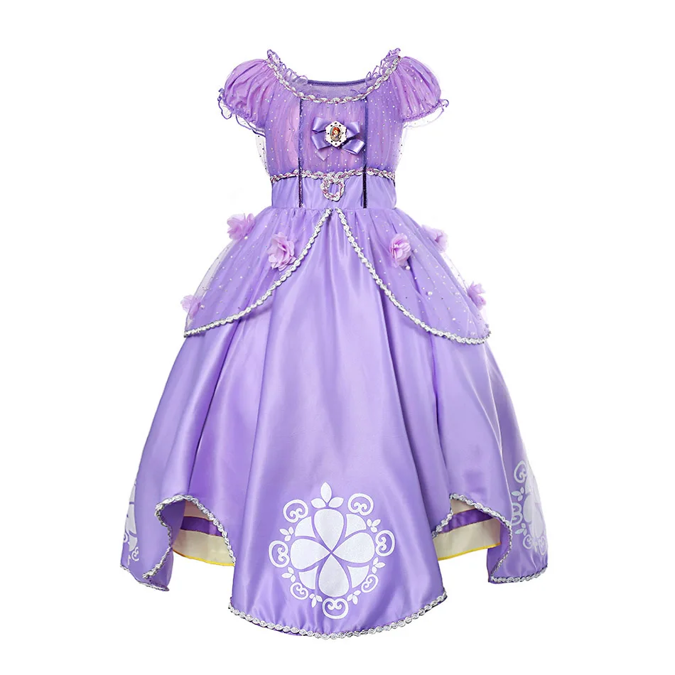 02 Sofia Dress Only Платье принцессы Софии для девочек Карнавальный Костюм Детское многослойное платье класса де-люкс с блестками для празднования Хеллоуина нарядное платье Софии - Цвет: 02 Sofia Dress Only