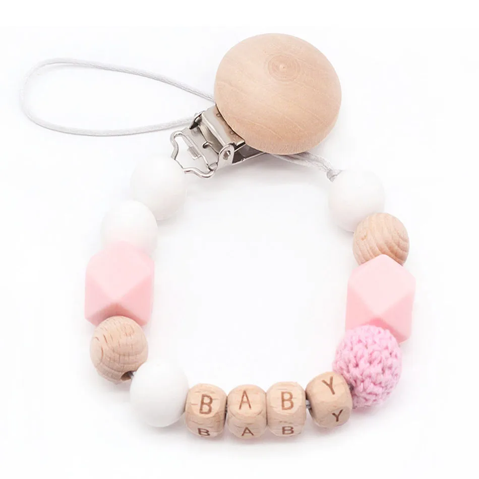 Clip Dummy Chain Pacifier-Clip Binky Name Teethe Personalized Beads Gift Baby-Girl-Boy