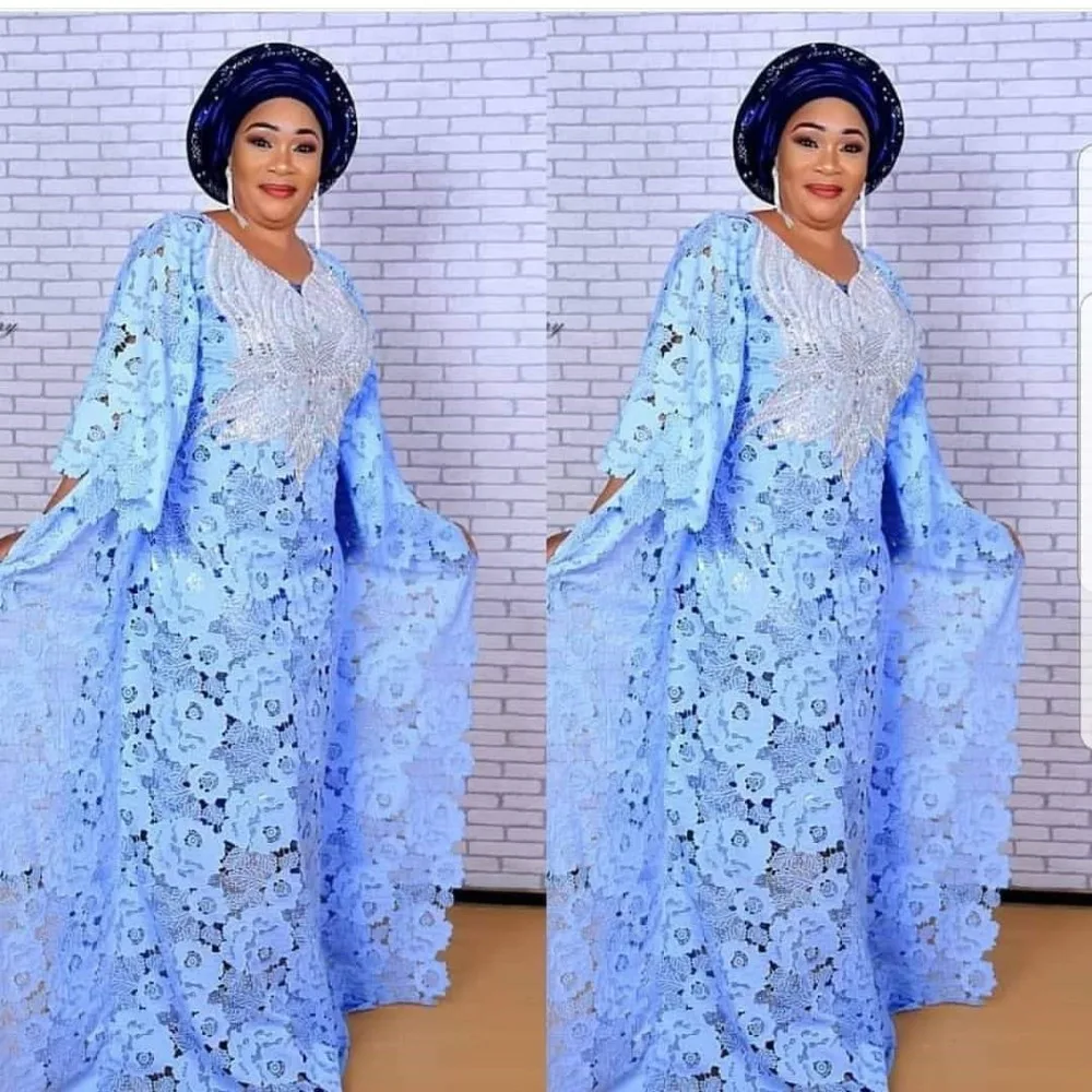 African Dresses for Women Dashiki Lace African Clothes Bazin Broder Riche Sexy Embroidery Sequins Robe Evening Long Dress 2020 01