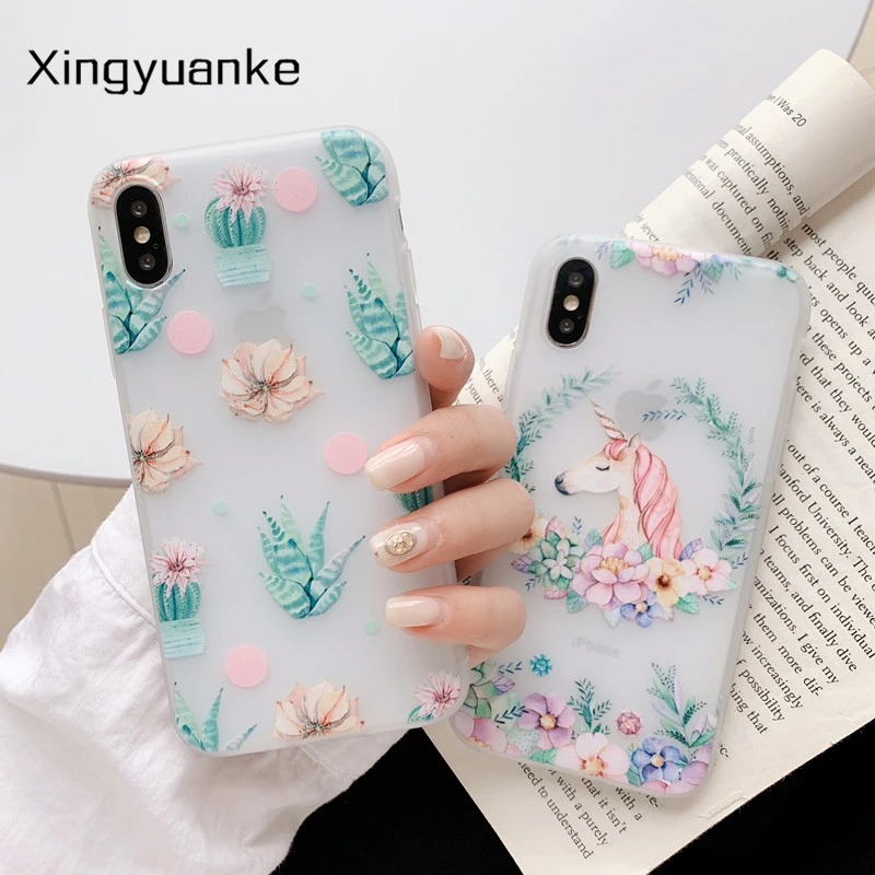 

Candy Color Silicone Unicorn Phone Case For Iphone XR XS Max X 6 6S 7 8 Plus 11 Pro Max SE 2020 Soft Art Floral Back Cover