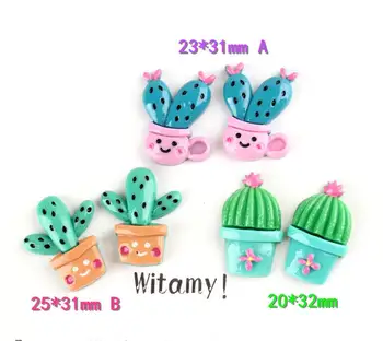 

Wholesale!Kawaii Cactus Flatback Resin Cabochon Flat back Simulation Succulent Potted Plant Phone Case Decor DIY Scrapbooking
