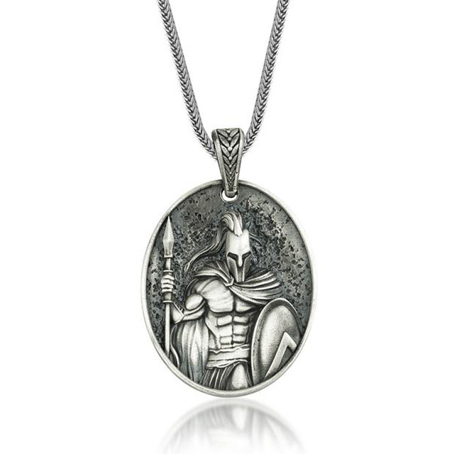 Spartan Warrior Helmet Pendant Necklace Men's Gothic Punk Greek Warrior Shield Necklace Retro Jesus Faith Jewelry Gifts
