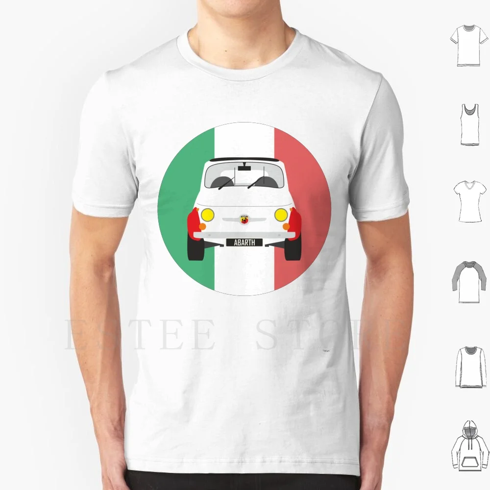 T-Shirt Abarth Stampa Cotone Abarth 500 595 Fiat Car Bandiera Italiana Auto Classica Classica Rotonda Italia Vecchia Auto Auto D'Epoca Fiat 500