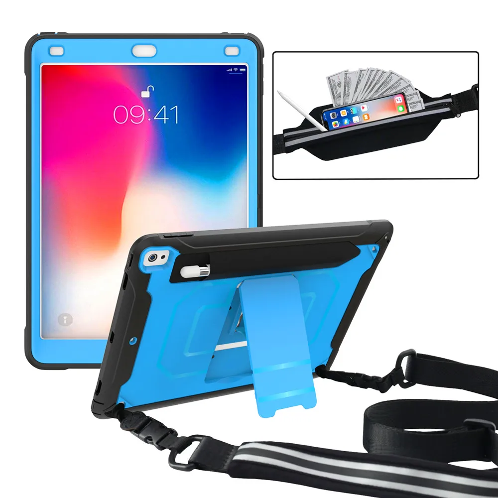 Для iPad Air 3 10,5 '' чехол для планшета PC+ TPU анти-осенний противоударный устойчивый к царапинам чехол для планшета с кронштейном и плечевым ремнем - Цвет: Синий