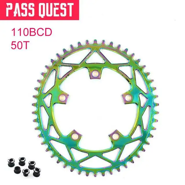 PASS QUEST 110/5 BCD 110BCD с титановым покрытием Овальный дорожный велосипед узкая широкая цепь 42 T-52 T велосипедная Звездочка sram 3550 APEX красный - Цвет: 50T