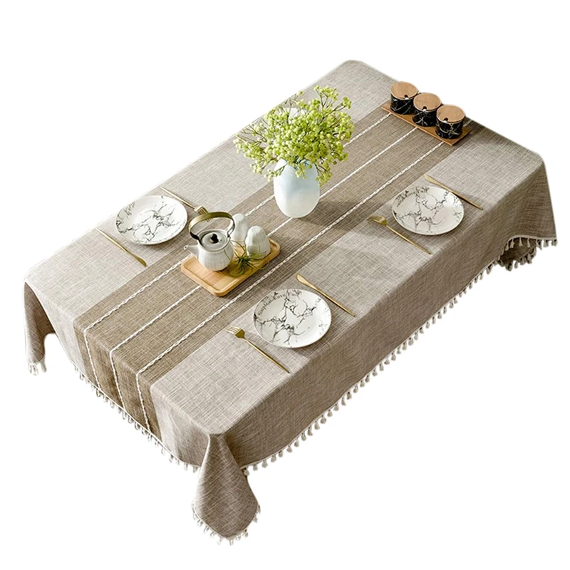 Splicing Tassel Tablecloth Cotton Linen Dust-Proof Tablecloth Is Suitable for Kitchen Table Top Decoration