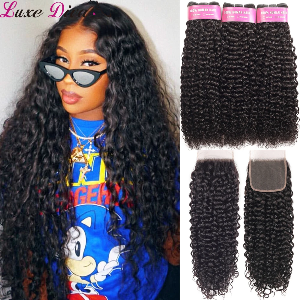 luxediva remy human hair water WAVE bundles with closure hair weaves human hair extension