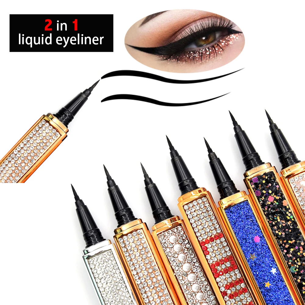 Delineador de Ojos de secado rápido, Negro Mágico, autoadhesivo, sin pegamento, No diamante magnético, pestañas con purpurina, resistente al agua, nuevo