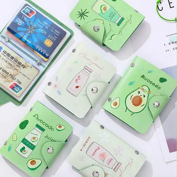 

1 Pcs Cute Fruit Avocado Peach Milk Drinks PU Card Holders Women Passport Credit ID Business Card Wallet Coin Card Case Holder