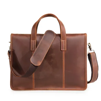 

High Quality Business Briefcase Genuine Leather 13" Laptop Handle Handbag Men's Retro Portfolio Case Tote Shoulder Messenger Bag