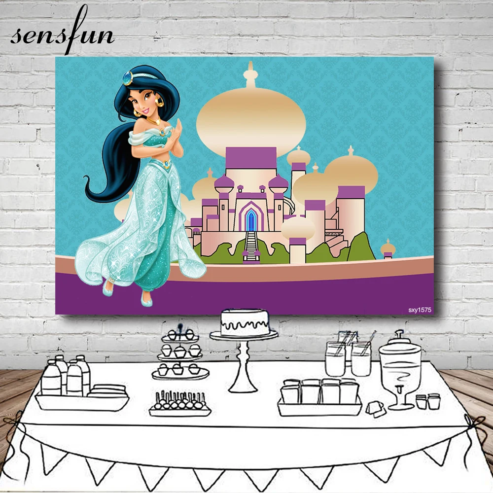 

Sensfun Aladdin Jasmine Princess Backdrop For Photo Studio Turquoise Purple Girls Birthday Party Backgrounds Custom 7x5FT Vinyl
