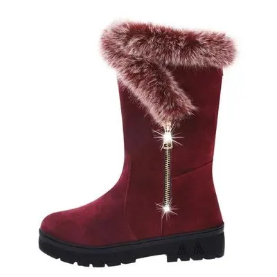 Mvp Boy высокое качество зимние сапоги женская теплая обувь Сапоги на платформе на низком каблуке Черные и темно-красные туфли искусственным мехом красного цвета женские ботинки на снежную погоду размеры 36–41 - Цвет: Бордовый