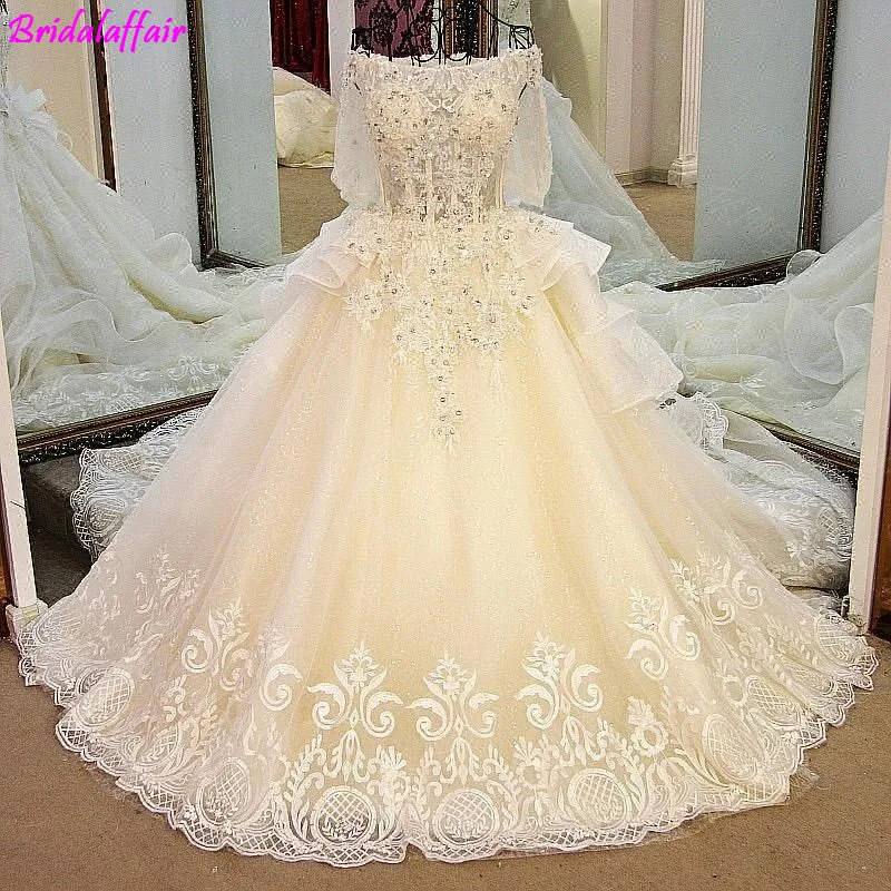 Robe de soiree свадебное платье цвета слоновой кости, высокое качество, сверкающие тюлевые кристаллы, прозрачное французское кружевное свадебное платье, бальные платья