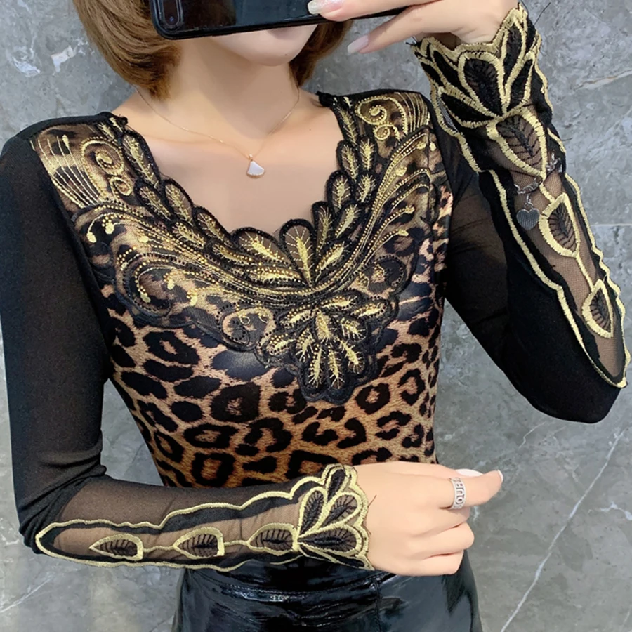 Poleras mujer de moda, модная леопардовая футболка с длинным рукавом, рубашка с v-образным вырезом, горячая Распродажа, футболка размера плюс, топы, camiseta mujer