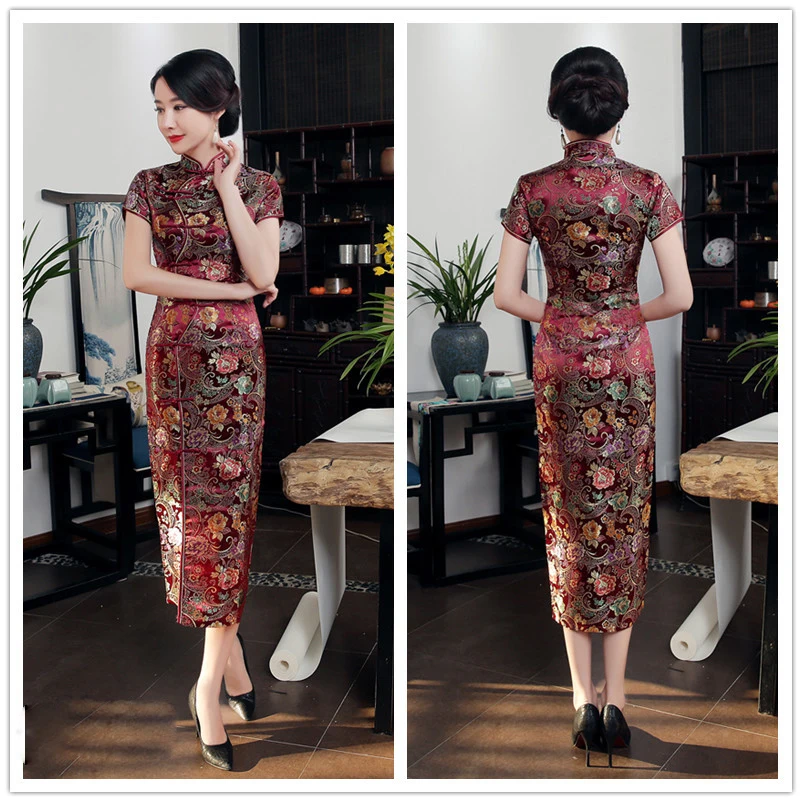 Cheongsam Длинное Платье женское элегантное атласное тонкое Китайский традиционный свадебный Чонсам ежедневно одежда Банкетный Чонсам с