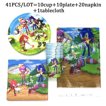 

Sonic The Hedgehog Birthday Party Plates Cup Napkin Kids Disposable Tableware Supplies Baby Shower Event Party Tablecloth Decor