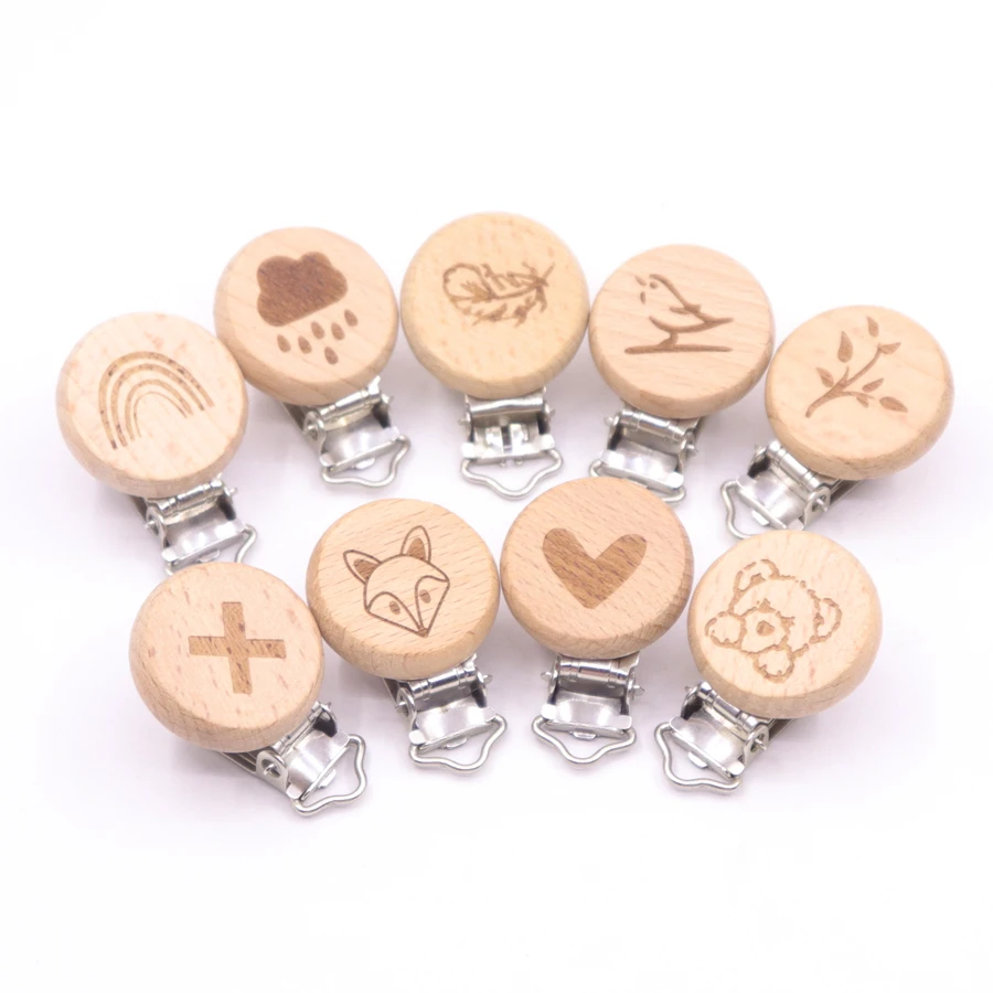 

10Pcs/Lot Beech Wood Pacifier Clip Animal Small Elephant Heart Pattern Pacifier Clips for Baby DIY Pacifier Chain Accessories