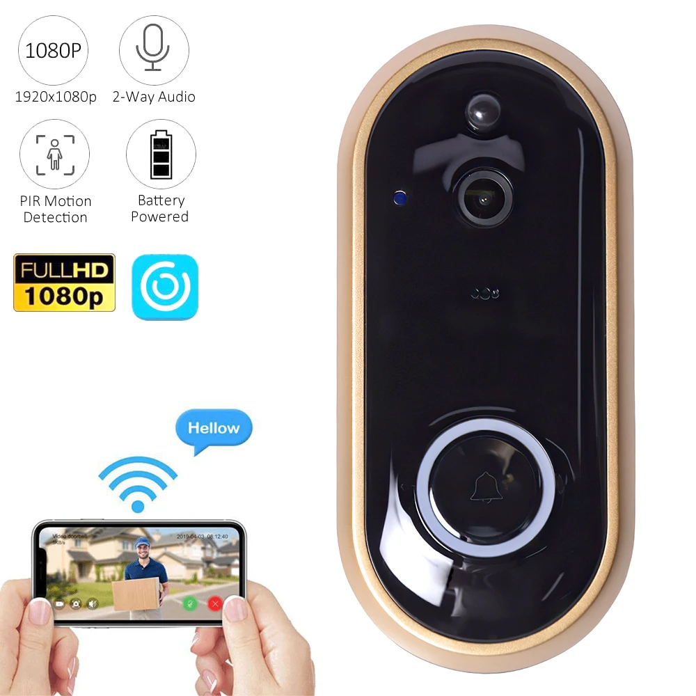 Уличный беспроводной звонок 1080P WIFI умный домашний видеодомофон APP дистанционное