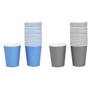 

40 Pcs Paper Cups (9Oz) - Plain Solid Colours Birthday Party Tableware Catering, 20 Pcs Blue & 20 Pcs Silver Gray