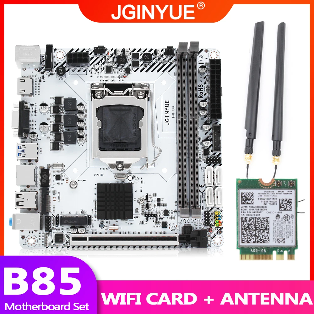 JGINYUE B85 Motherboard LGA 1150 Set Kit With WIFI Card and Antenna Support Pentium/Core/Xeon processor DDR3 RAM mini B85I-PLUS |