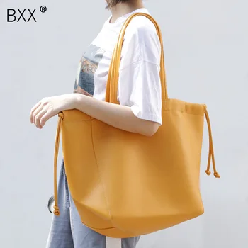 

[BXX] 2020 New Women's Concise Large Capacity Bag Single Shouler Package Fashion Casual Drawstring Shopping Tote Bag Women DA123