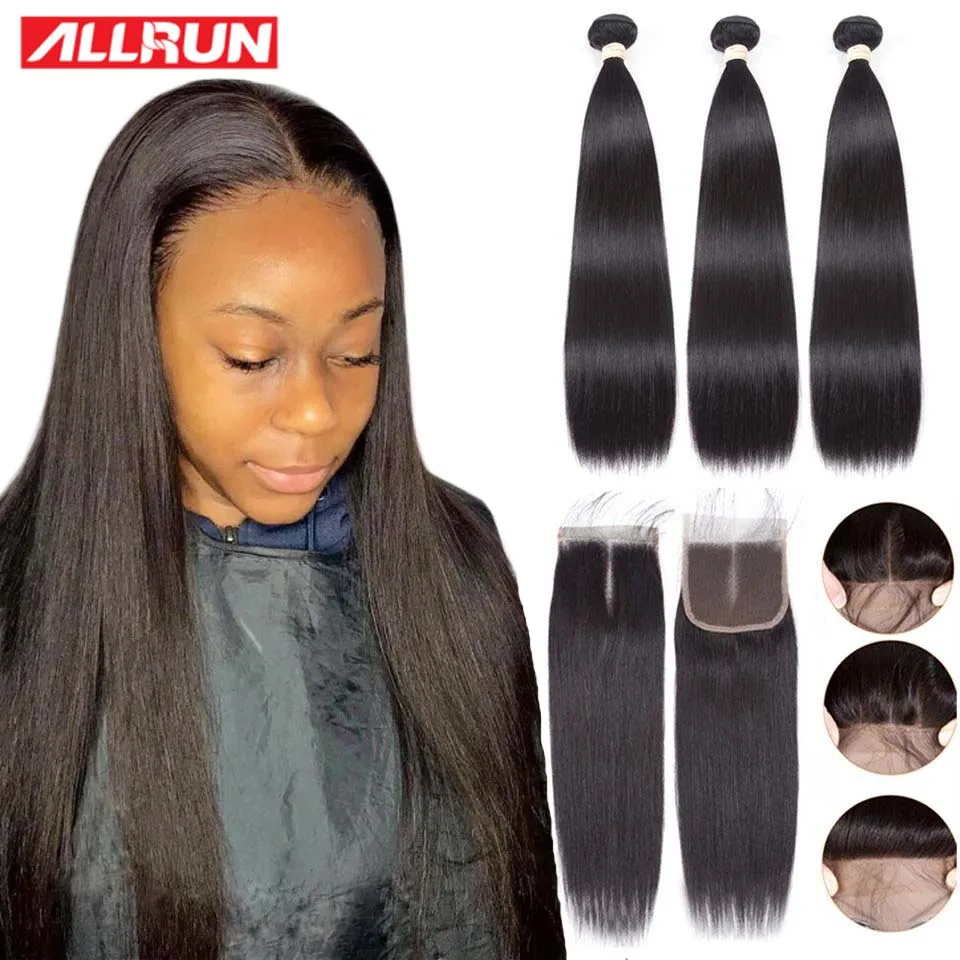 Recto mechones con cierre brasileño extensiones de pelo ondulado mechones con cierre extensiones de cabello humano mechones con cierre 4*4 De encaje 32 34 pelo