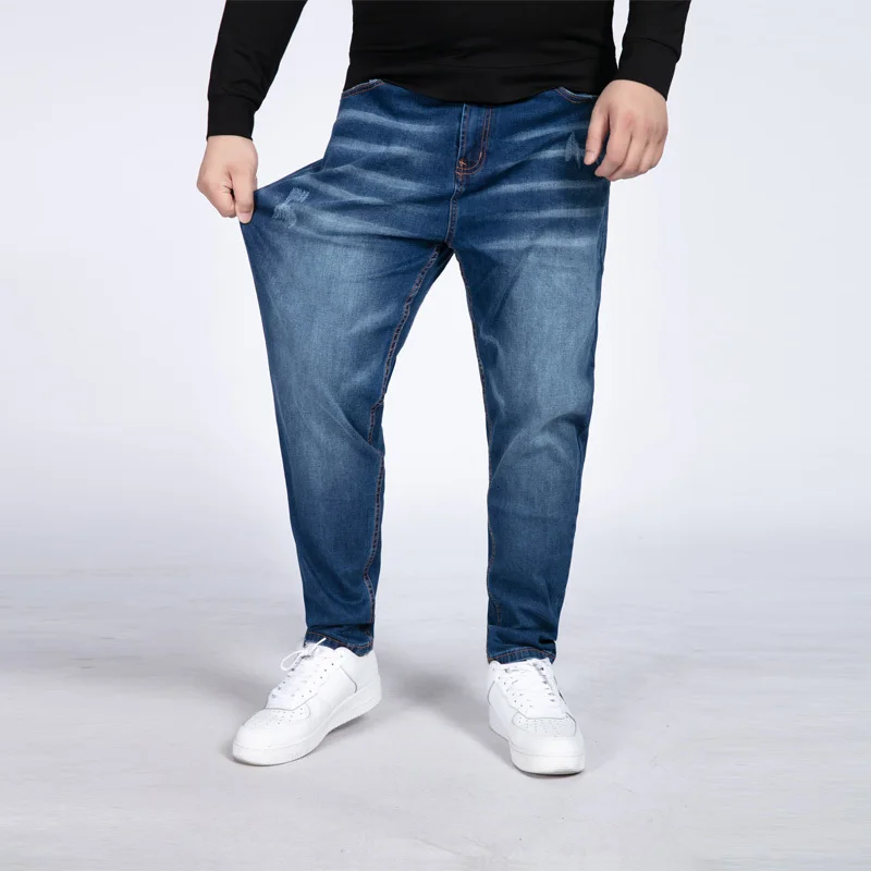 Blue 12XL 10XL 8XL 6XL модные Для мужчин брюки больших размеров Повседневное Осень Джинсовая хлопковая футболка в стиле хип-хоп свободные коротким рукавом Рабочая высокого качества длинные штаны, мужские джинсы, штаны - Цвет: Blue