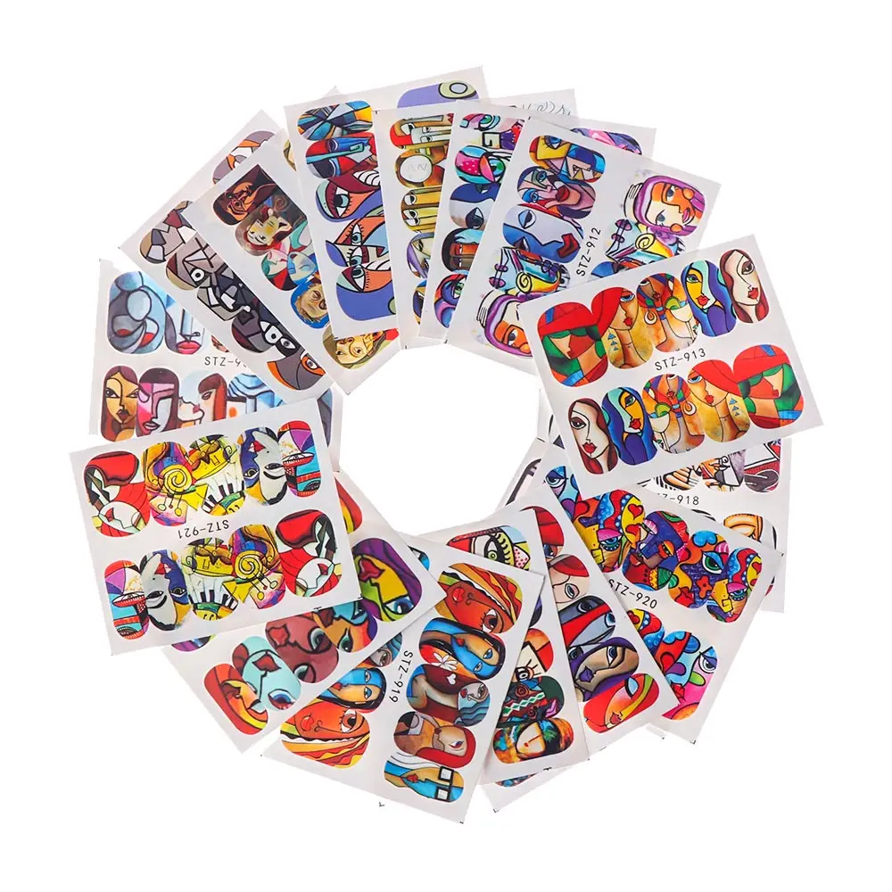 16 Pcs set 1/16 шт Новинка абстрактное лицо классная девушка дизайн Вода переводная наклейка на ногти 3D Шарм Красочные DIY маникюр Дизайн ногтей украшения - Цвет: 16 Pcs set