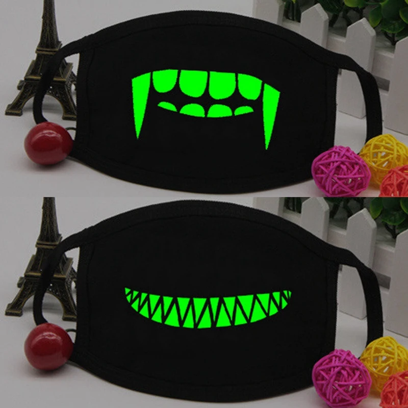 3 шт. черная светящаяся маска зеленый свет Вечерние Маски хлопковая пылевая маска ночной Шлем Хэллоуин забавное украшение