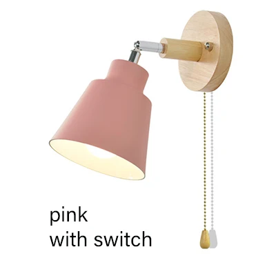 Pink switch Скандинавский деревянный настенный светильник прикроватный E27 бра настенный светильник для спальни дома коридора 4 цвета с переключателем свободно вращающийся настенный светильник - Цвет абажура: Pink switch
