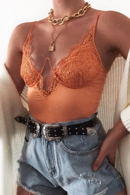 Vefinear New Summer Sexy Black Lace Women Bodysuits Sleeveless Hammock Patchwork Hollow Out Shoulder Strap Jumpsuit