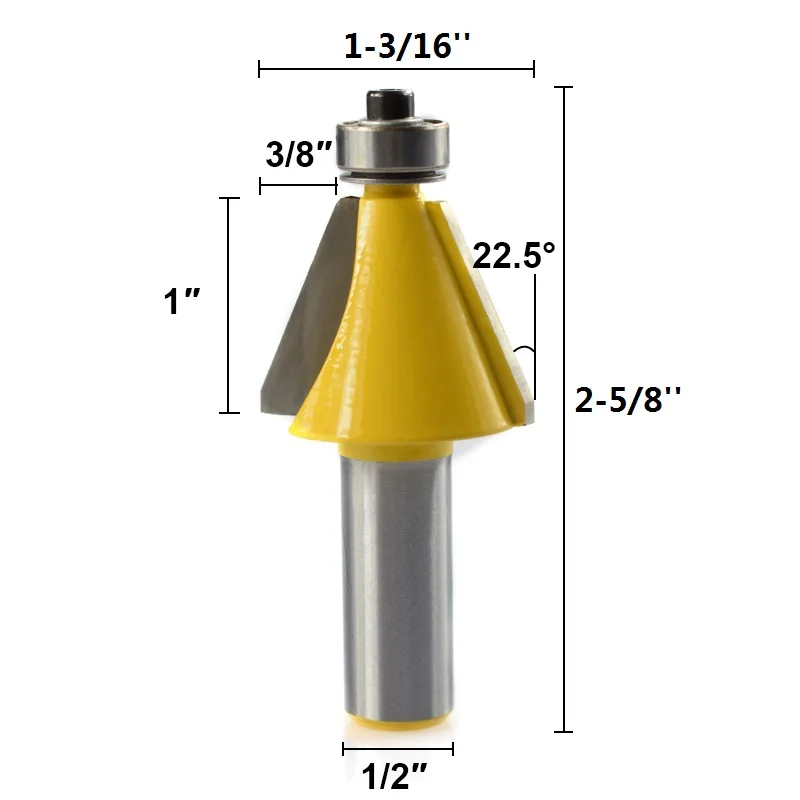 1 шт. 1/2 ''(12,7 мм) Хвостовик фаска и коническая фреза для отделки кромки бит 22,5 градусов кромки фрезы Фрезы по дереву