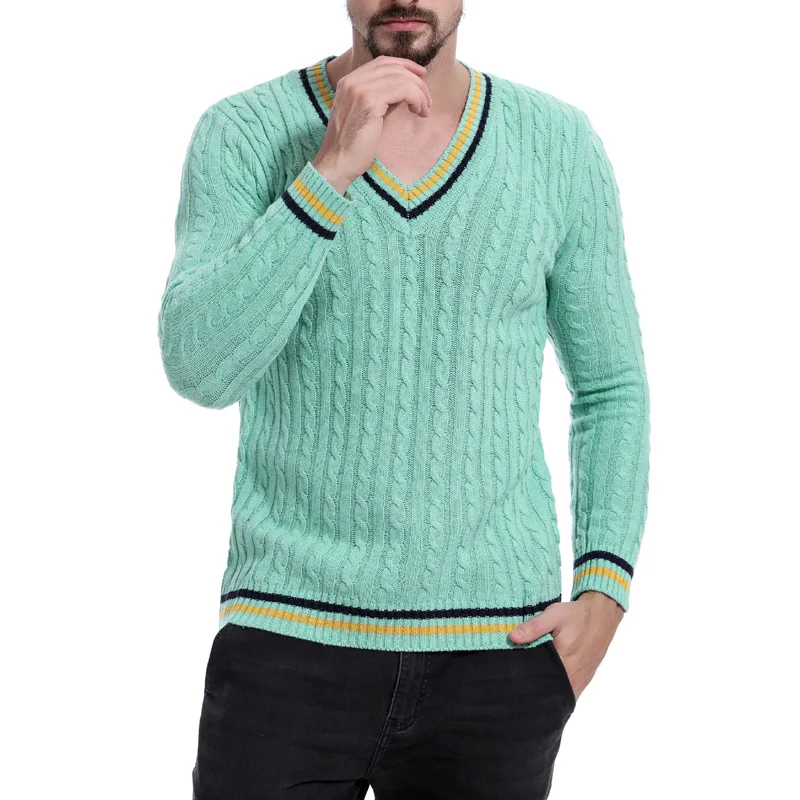 CYSINCOS мужские пуловеры зима новая мода Vneck свитер кашемир и шерсть трикотажные джемперы Мужская шерстяная одежда Стандартные мужские топы - Цвет: Green