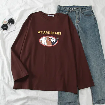 

Autumn Women's Cotton Long Sleeve T-Shirt Simple Print Comfort Tops Fashion Academy Style T-Shirt Women