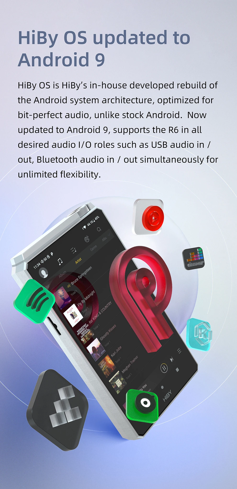 The New HiBy R6 Andriod 9 HiFi Lossless  Portable Music Player Bluetooth 5.0 MQA 16x DSD512 Dual ES9038Q2M USB DAC Headphone AMP mp3 player for youtube