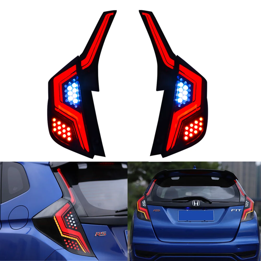 

LED Black Tail Lights For Honda Fit 2014-2020 Jazz Rear Lamp Dynamic Indicator Car Accessories