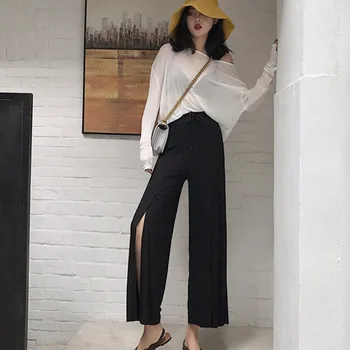 

Summer Spring Fashion Women's pants Casual Loose Solid Color High Waist Split Wide Leg Pants