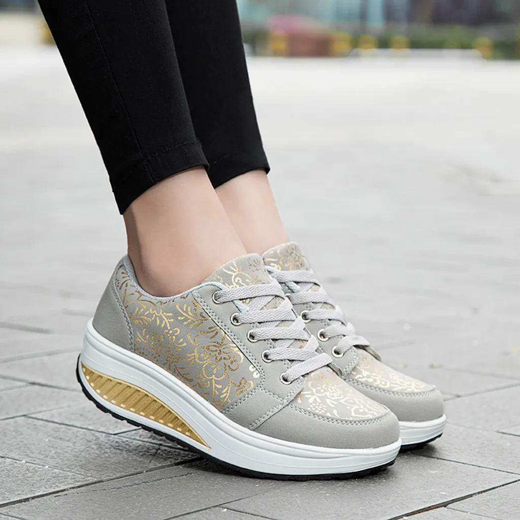 

Women's Platform Sneakers Fashion Wedges Shoes Woman Brand Designer Floral Pattern Lace Up Leather Sneakers Sports tenis Woman