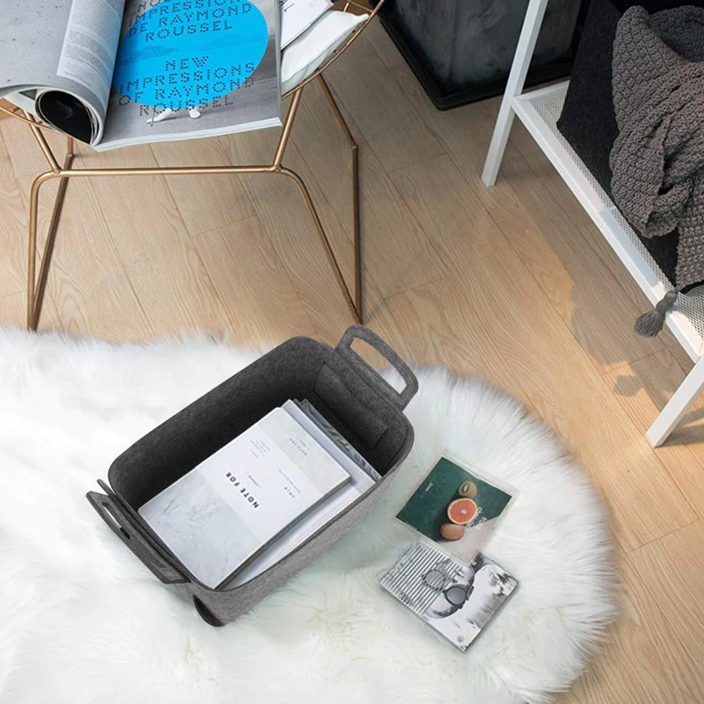 Handles Organizer Storage Basket Foldable Felt Portable Toy Book Box Bins Nursery Home Office Laundry Desktop Handheld