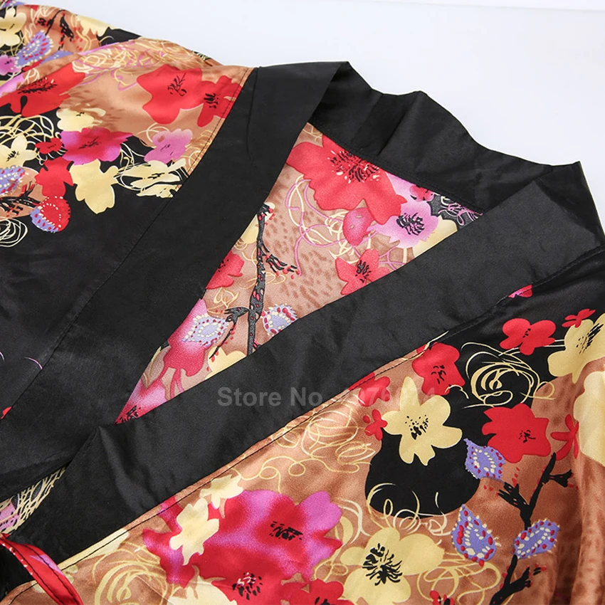 Короткое Стильное женское японское кимоно платье традиционная Цветочная сексуальная пижама с v-образным вырезом атласный Гладкий купальный халат юката