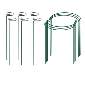 

6 Pcs Semi-Circular Metal Plant Support Pile and 6 Pcs Metal Single Stem Garden Plant Support Pile Ring Cage for Flowers